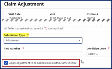 Claim Adjustment Window – Apply Adjustment to All Claims Checkbox